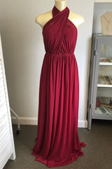 Convertible Burgundy Long Bridesmaid Dress