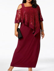 Sheath / Column Mother of the Bride Dress Plus Size Elegant Bateau Neck Ankle Length Chiffon Lace 3/4 Length Sleeve with Sequin Embroidery