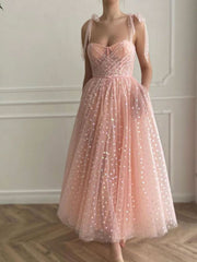 Pink sweetheart neck tulle short prom dress, pink tulle formal dress