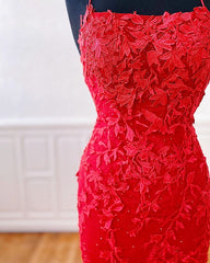 Sexy Long Lace Red Prom Dresses Open Back