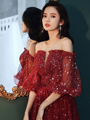 Burgundy tulle sequin short prom dress burgundy formal dress