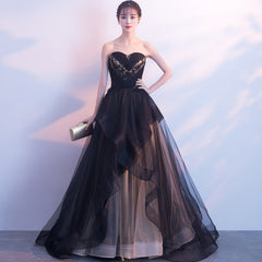 Beautiful Black and Champagne Tulle Sweethart Party Dress, Black Gown