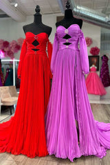 Off-Shoulder Beaded Strapless Cutout Long Prom Dress with Balloon Sleeves