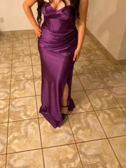 Sheath Strapless Vintage Slit Satin Purple formal dresses Bridesmaid Dresses evening gown Prom Dress