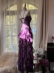 Romantic Purple Ruffle Chiffon Sleeveless Long Elegant Ball Gown Evening Dress Birthday Party Dress gh4270
