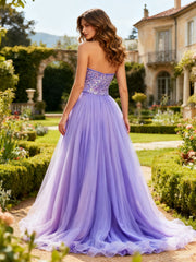 Strapless Sequin Corset Bodice Tulle Ball Gown Lilac