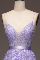 Princess Purple Long Appliqued Prom Dress With Sash Open Back