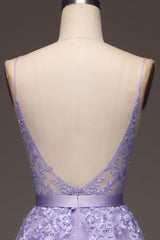 Princess Purple Long Appliqued Prom Dress With Sash Open Back