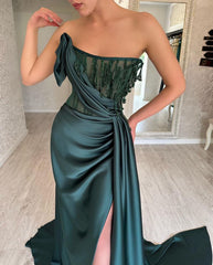 Classy Long Dark Green Sleeveless Beading Prom Gowns P441