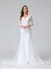 Trumpet/Mermaid V-Neck Long Sleeves Lace Wedding Dresses
