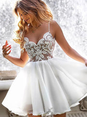 White sweetheart lace short prom dress, white homecoming dress