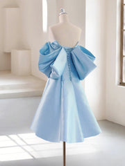 Simple A-Line Satin Blue Short Prom Dress, Blue Homecoming Dress