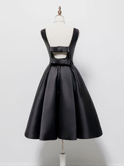 Simple  A-Line Satin Black Short Prom Dress, Black Homecoming Dress