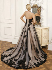 Strapless Tulle Ball Gown Wedding Dresses With Beading