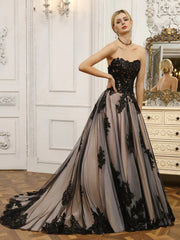 Strapless Tulle Ball Gown Wedding Dresses With Beading