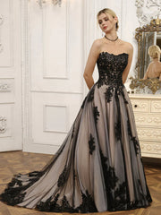 Strapless Tulle Ball Gown Wedding Dresses With Beading