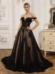 Off-The-Shoulder Tulle Ball Gown Wedding Dresses With Beading