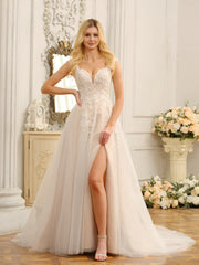 A-Line/Princess Sleeveless Long Wedding Dresses With Appliques