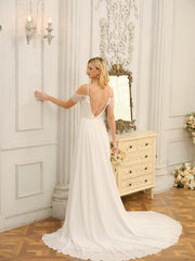 A-Line/Princess Off-The-Shoulder Long Wedding Dresses With Appliques