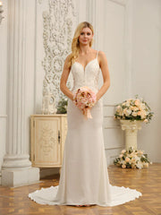 Trumpet/Mermaid Spaghetti Straps Sleeveless Long Wedding Dresses With Appliques