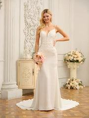 Trumpet/Mermaid Spaghetti Straps Sleeveless Long Wedding Dresses With Appliques