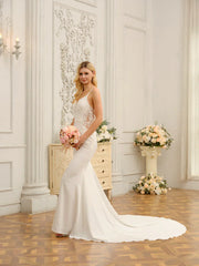 Trumpet/Mermaid Spaghetti Straps Sleeveless Long Wedding Dresses With Appliques