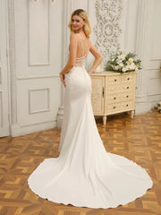 Trumpet/Mermaid Spaghetti Straps Sleeveless Long Wedding Dresses With Appliques