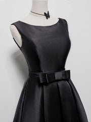 Simple  A-Line Satin Black Short Prom Dress, Black Homecoming Dress