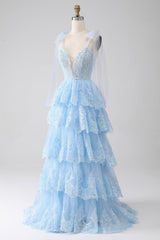 Spaghetti Straps Dark Blue Tiered Sequined Prom Dress with Appliques Sexy