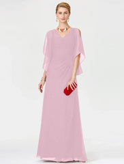 Sheath / Column Mother of the Bride Dress Furcal V Neck Floor Length Chiffon Half Sleeve No with Criss Cross Split Front