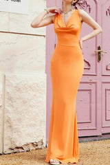Women's solid color strapless sexy party tie cross backless prom dress