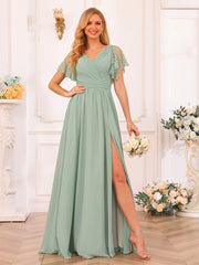 Aimishang A-Line/Princess V-Neck Long Wedding Party Dresses With Split Side