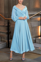 A-line V-neck decal chiffon mother of the bride dress