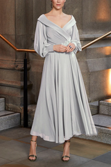 A-line V-neck decal chiffon mother of the bride dress