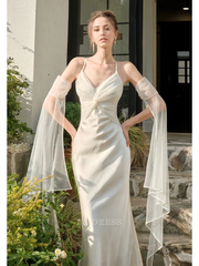 Mermaid Spaghetti Straps White Long formal dresses Bridesmaid Dresses evening gown Prom Dress