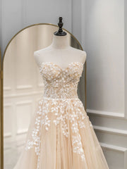 A line Sweetheart Neck Tulle Lace Long Blue Prom Dresses, Lace Formal Graduation Dresses