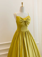 Simple yellow satin short prom dress, yellow bridesmaid dress