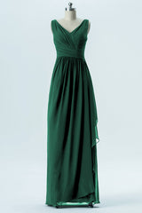 Hunter Green Chiffon Sleeveless Ruffled Bridesmaid Dress