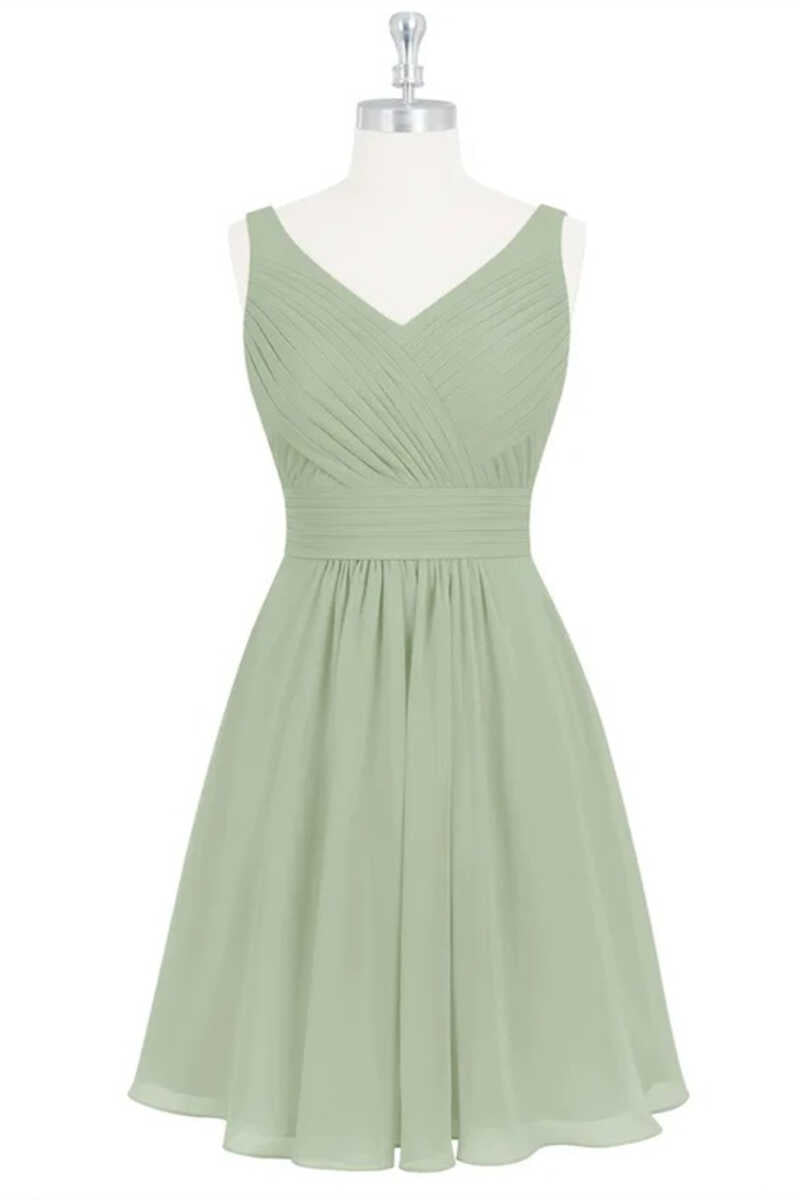 Sage Green Chiffon A-lijn korte bruidsmeisje jurk