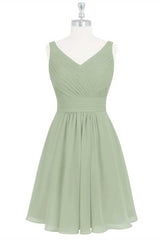 Sage Green Chiffon A-lijn korte bruidsmeisje jurk