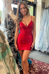 Turquoise V-Neck Bodycon Homecoming Dress with Spaghetti Straps