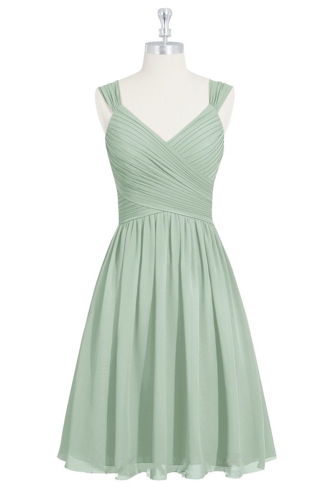 Salie groene chiffon veter korte bruidsmeisje jurk
