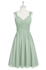 Salie groene chiffon veter korte bruidsmeisje jurk