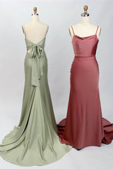 Cowl Neck spaghetti straps Bow Back Long Bridesmaid Dress