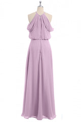 Salie groene chiffon halter blouson-stijl lange bruidsmeisje jurk