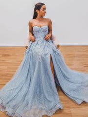 Gray tulle lace long prom dress, tulle formal dress