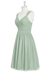 Salie groene chiffon veter korte bruidsmeisje jurk