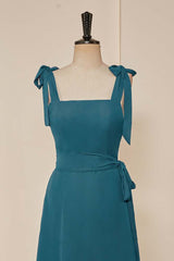 Groenblauw vlinderdasbanden A-lijn chiffon lange bruidsmeisje jurk met vleugel