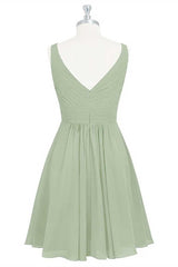 Sage Green Chiffon A-lijn korte bruidsmeisje jurk