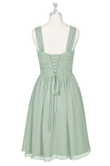 Salie groene chiffon veter korte bruidsmeisje jurk